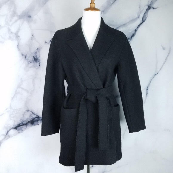 J Crew Boiled Wool Belted Sabrina Wrap Coat Black - Picture 7 of 11